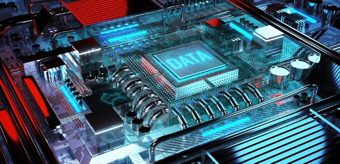 Ein blau beleuchtete CPU in einer Computer.