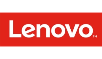 Weisse Schrift auf roten Rechteck - Logo von Lenovo
