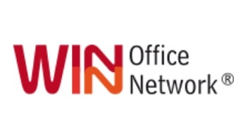 Rote und schwarze Schriftzeichen, die ein W ergeben - Logo Win Office Network