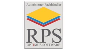 Graue Farbfläche mit bunten Quadraten und Schriftzeichen - Logo Optimus Software