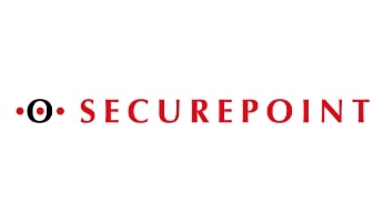 Schwarzer Kreis mit drei roten Punkten und Schriftzeichen - Logo Securepoint