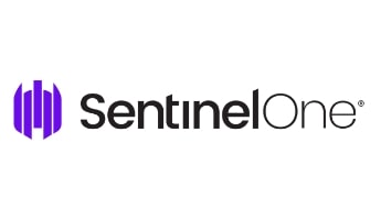 Lilafarbene Streifen, die eine stilisierte Maske ergeben - Logo Sentinel One