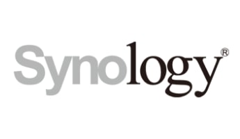 Graue und schwarze Schriftzeichen - Logo Synology